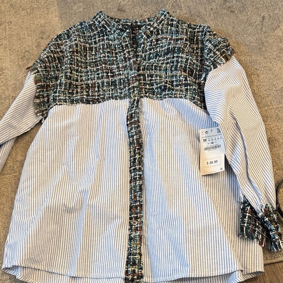 Zara Tops - Zara Blue and White Striped Shirt